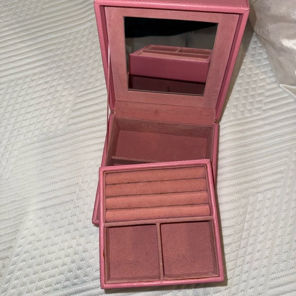 Paperchase Pink Leather Jewelry Box Organizer with Mirror - Picture 2 of 10
